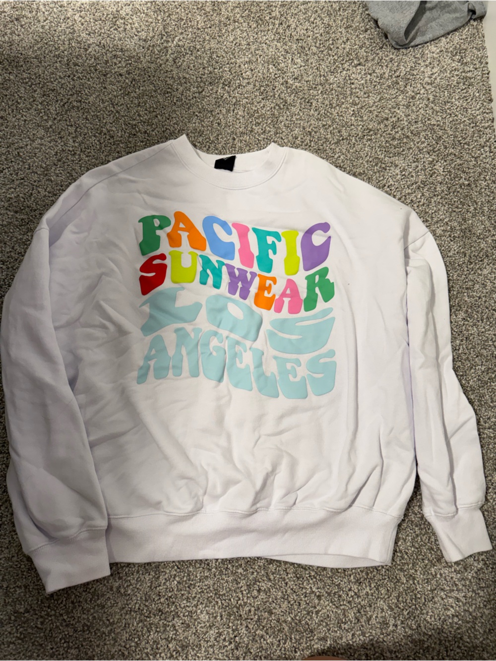 Pacific Sunwear White Crewneck with Rainbow Lettering